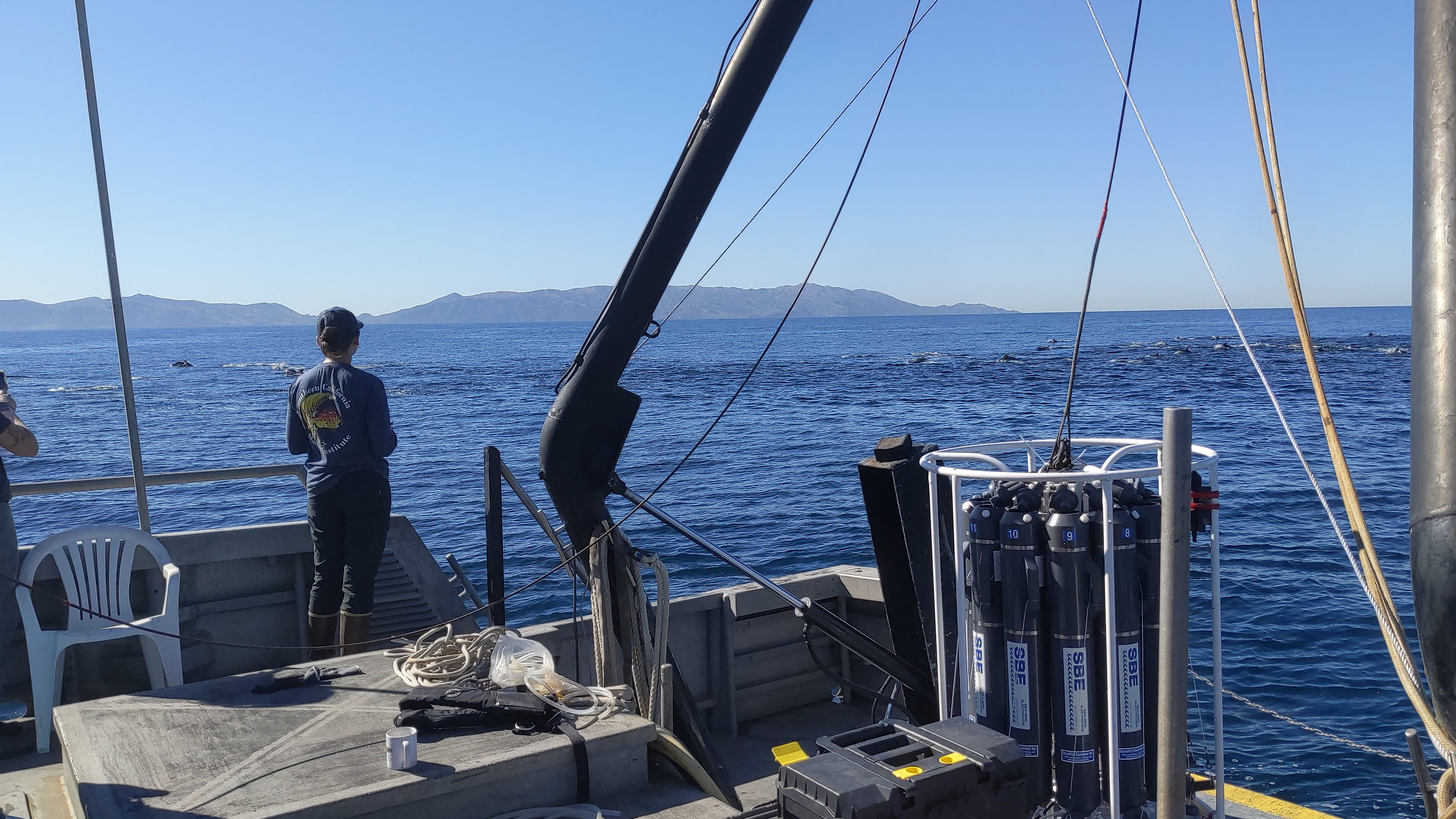 Research vessel deck, sampling equipment, and the open ocean